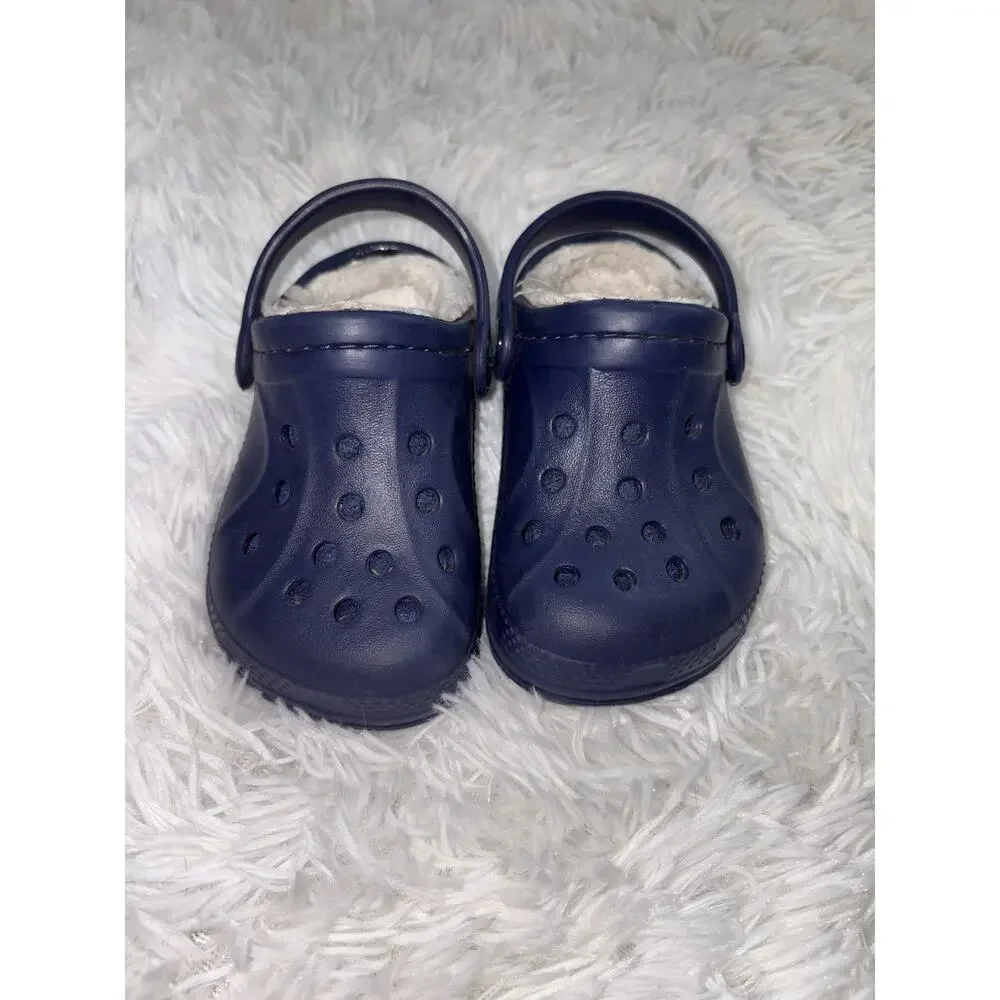 Crocs Furry Lined Toddler 6/7 Blue Slip On Mules. Classic, Grt. Shape